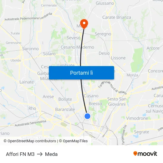 Affori FN M3 to Meda map