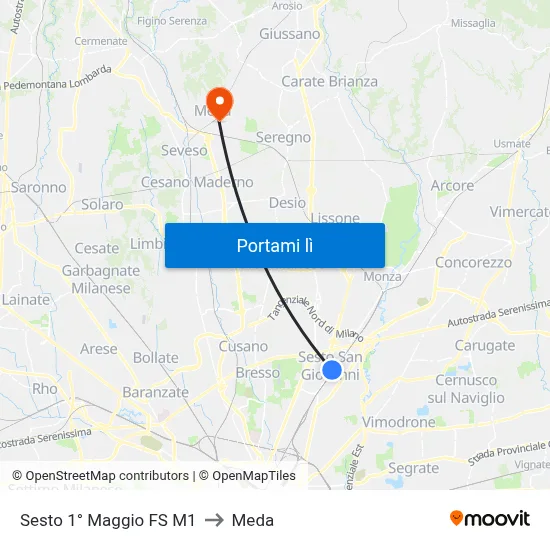 Sesto 1° Maggio FS M1 to Meda map