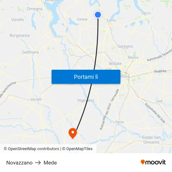 Novazzano to Mede map
