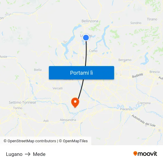 Lugano to Mede map