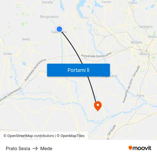 Prato Sesia to Mede map