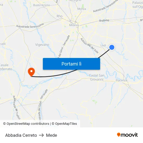 Abbadia Cerreto to Mede map