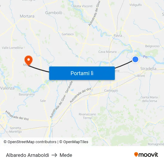 Albaredo Arnaboldi to Mede map