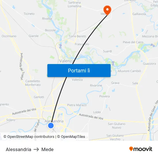 Alessandria to Mede map