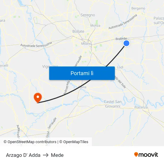 Arzago D' Adda to Mede map