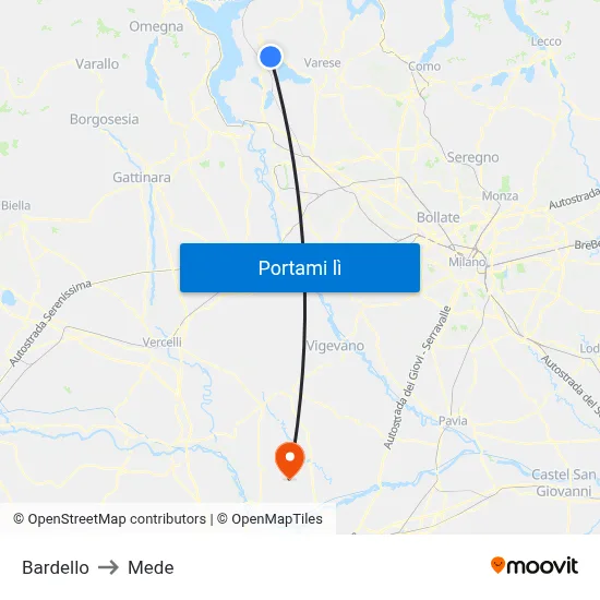 Bardello to Mede map