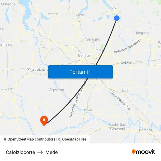 Calolziocorte to Mede map