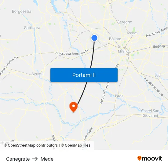 Canegrate to Mede map