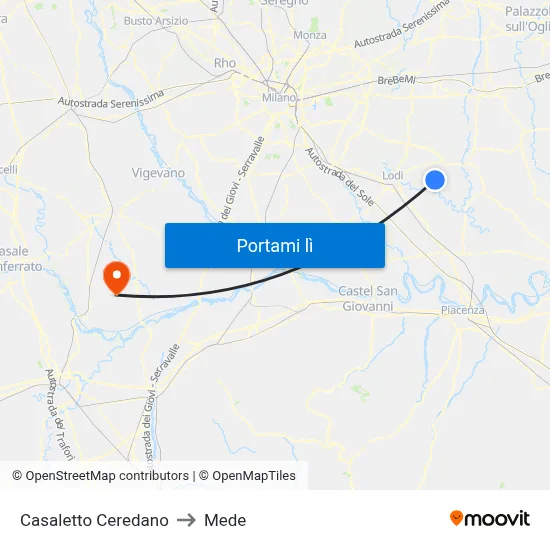 Casaletto Ceredano to Mede map