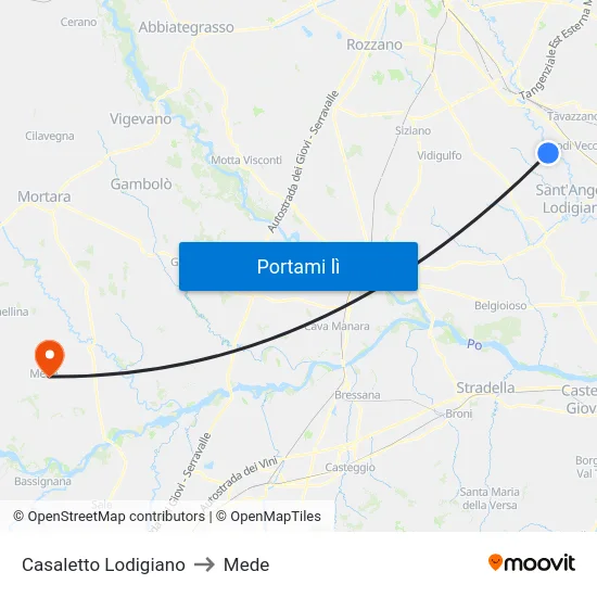 Casaletto Lodigiano to Mede map