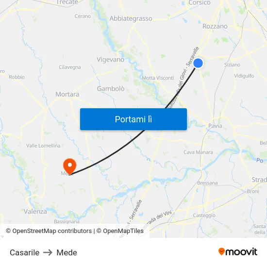 Casarile to Mede map