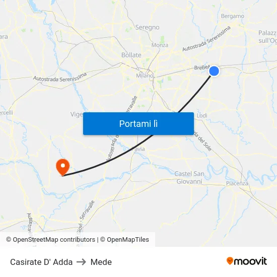 Casirate D' Adda to Mede map