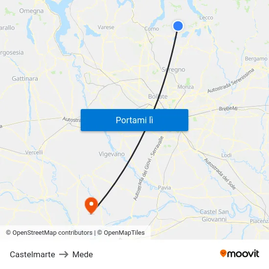Castelmarte to Mede map