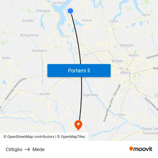 Cittiglio to Mede map