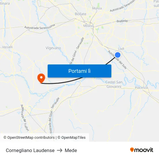 Cornegliano Laudense to Mede map