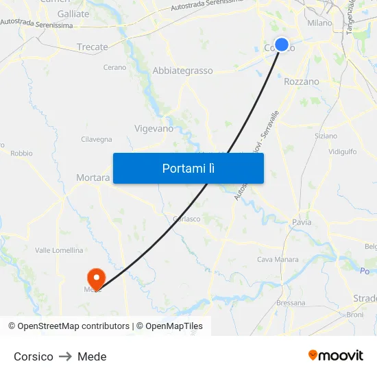 Corsico to Mede map