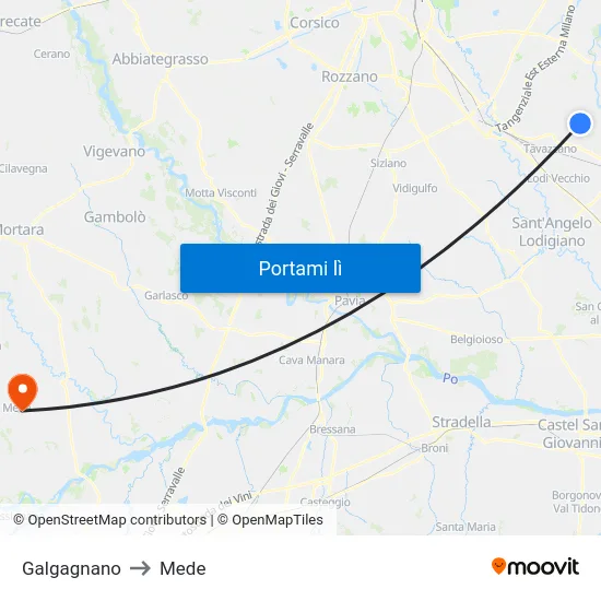 Galgagnano to Mede map