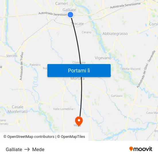 Galliate to Mede map
