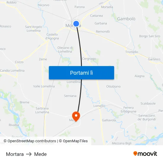 Mortara to Mede map