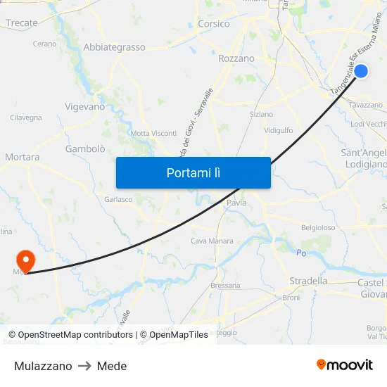 Mulazzano to Mede map
