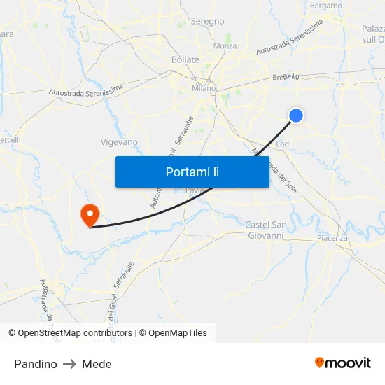 Pandino to Mede map