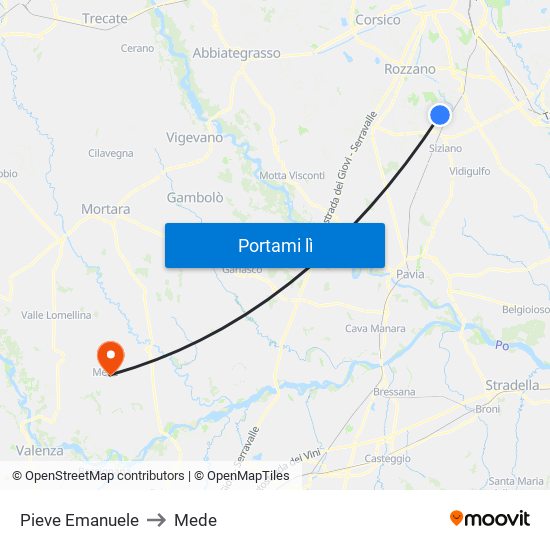 Pieve Emanuele to Mede map