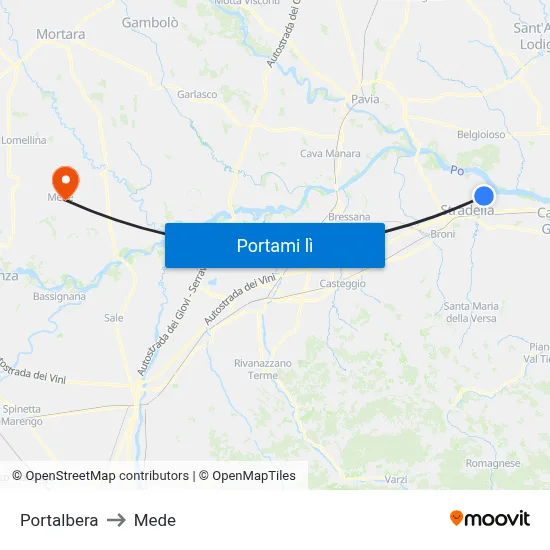 Portalbera to Mede map