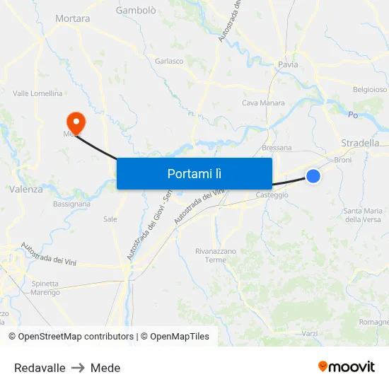 Redavalle to Mede map