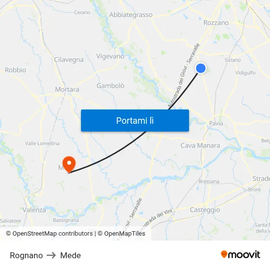 Rognano to Mede map