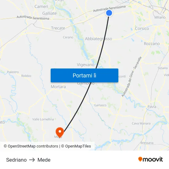 Sedriano to Mede map