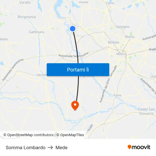 Somma Lombardo to Mede map