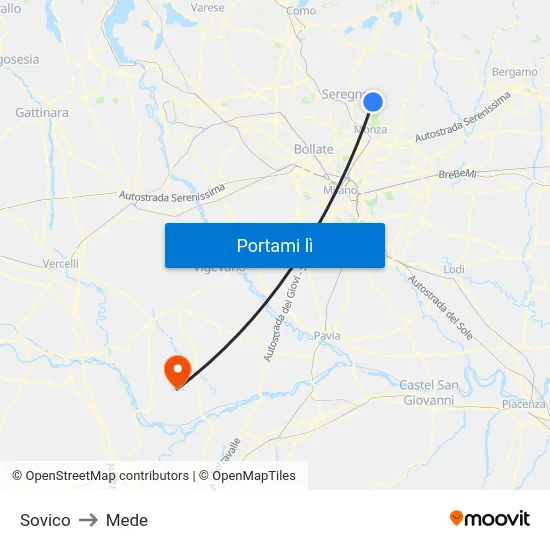 Sovico to Mede map