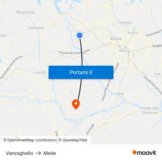 Vanzaghello to Mede map