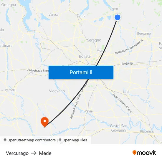 Vercurago to Mede map