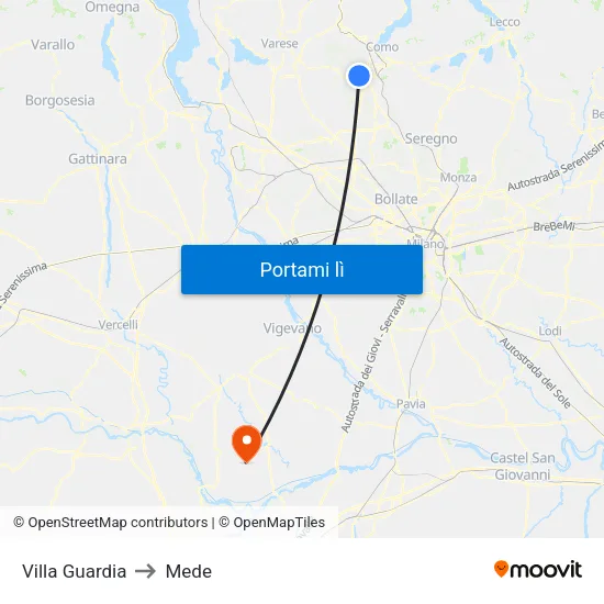 Villa Guardia to Mede map