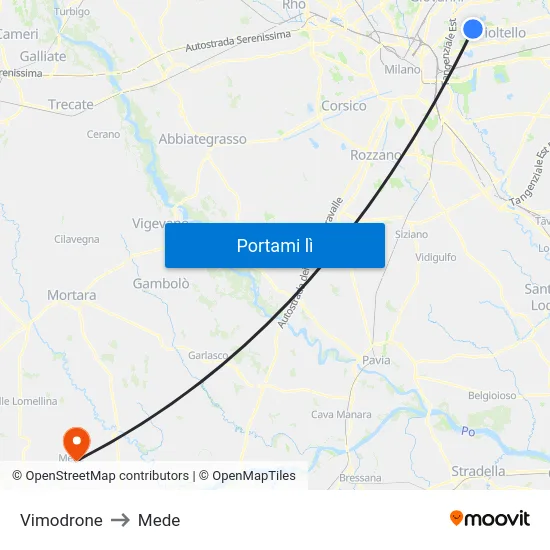 Vimodrone to Mede map