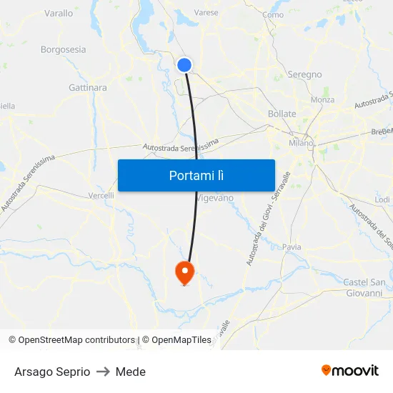 Arsago Seprio to Mede map