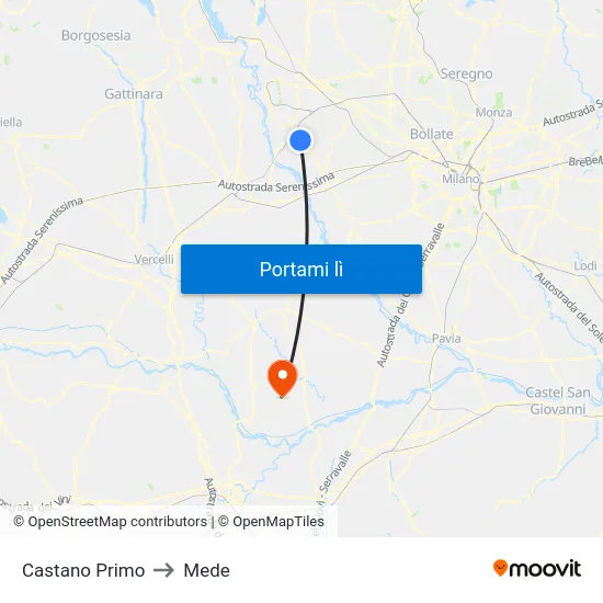 Castano Primo to Mede map