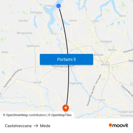 Castelveccana to Mede map