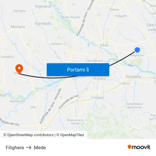 Filighera to Mede map