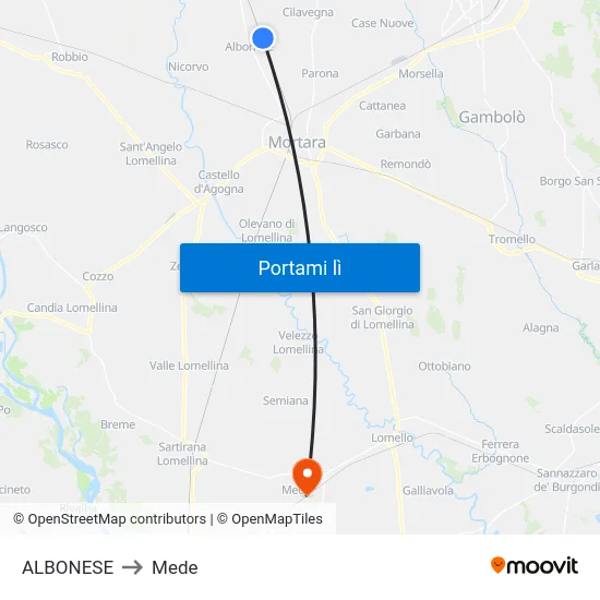 ALBONESE to Mede map