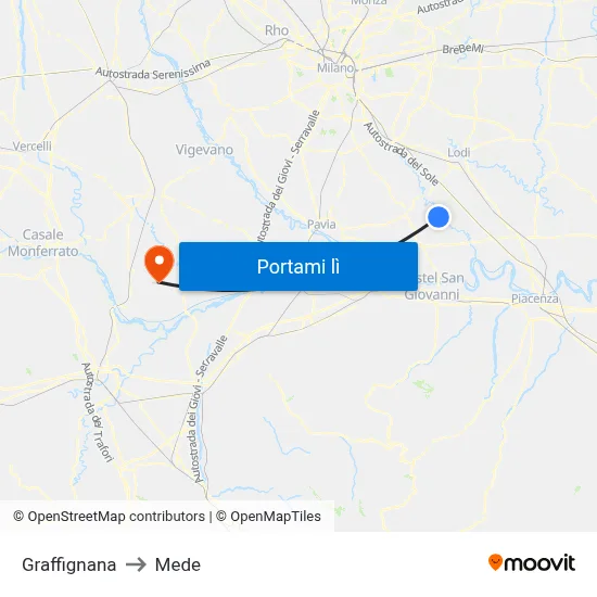 Graffignana to Mede map
