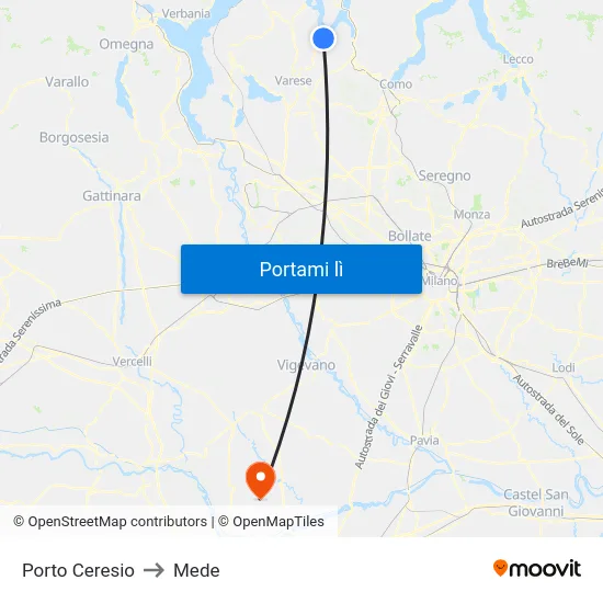 Porto Ceresio to Mede map