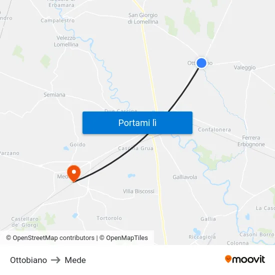 Ottobiano to Mede map