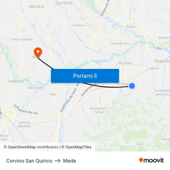 Corvino San Quirico to Mede map