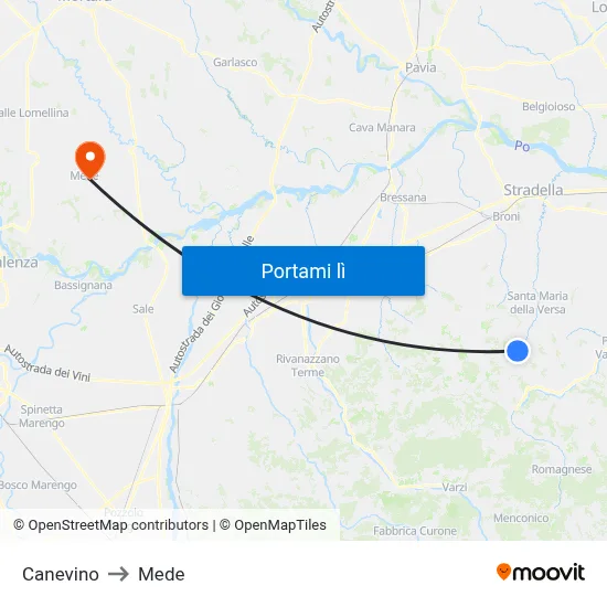 Canevino to Mede map