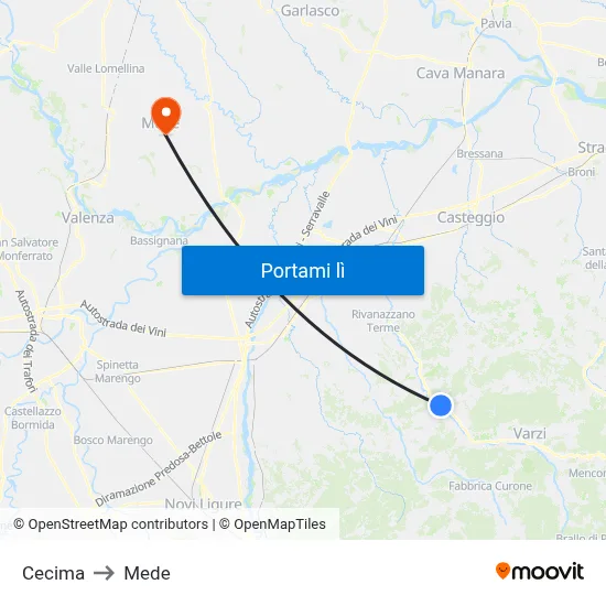 Cecima to Mede map