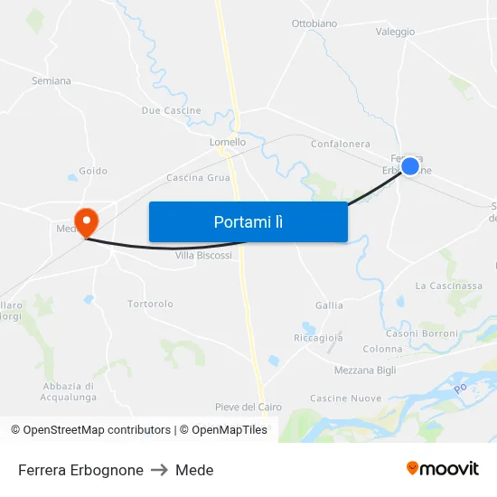 Ferrera Erbognone to Mede map