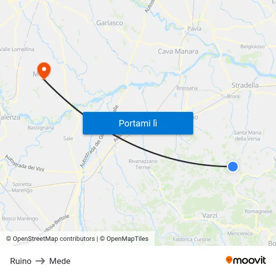Ruino to Mede map