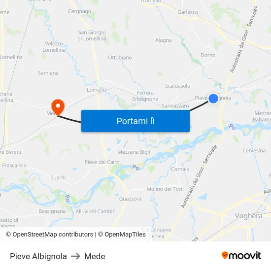 Pieve Albignola to Mede map